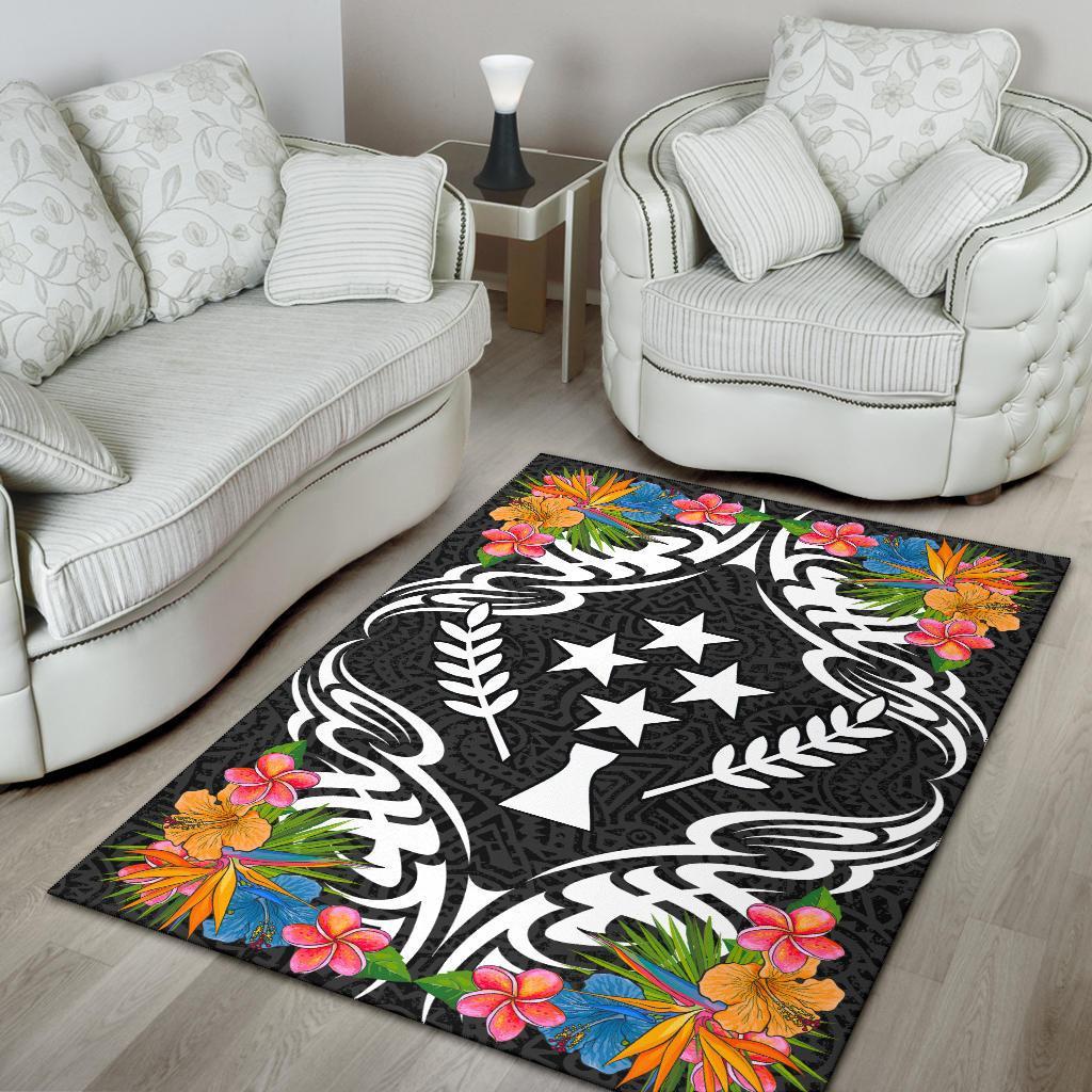 Kosrae State Area Rug - Coat Of Arms With Tropical Flowers