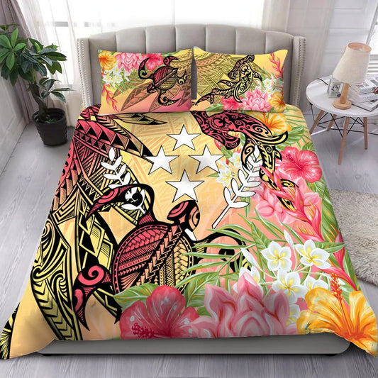 Kosrae State Bedding Set - Flowers Tropical With Sea Animals