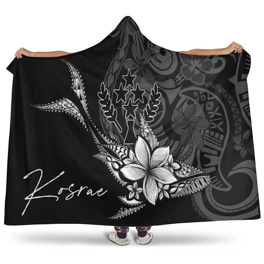 Kosrae State Hooded Blanket - Fish With Plumeria Flowers Style