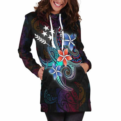 Kosrae State Hoodie Dress - Plumeria Flowers Style