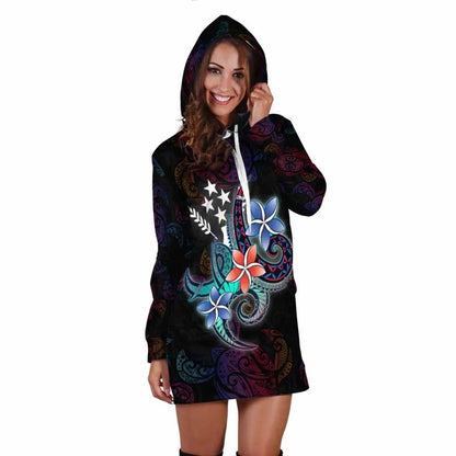 Kosrae State Hoodie Dress - Plumeria Flowers Style