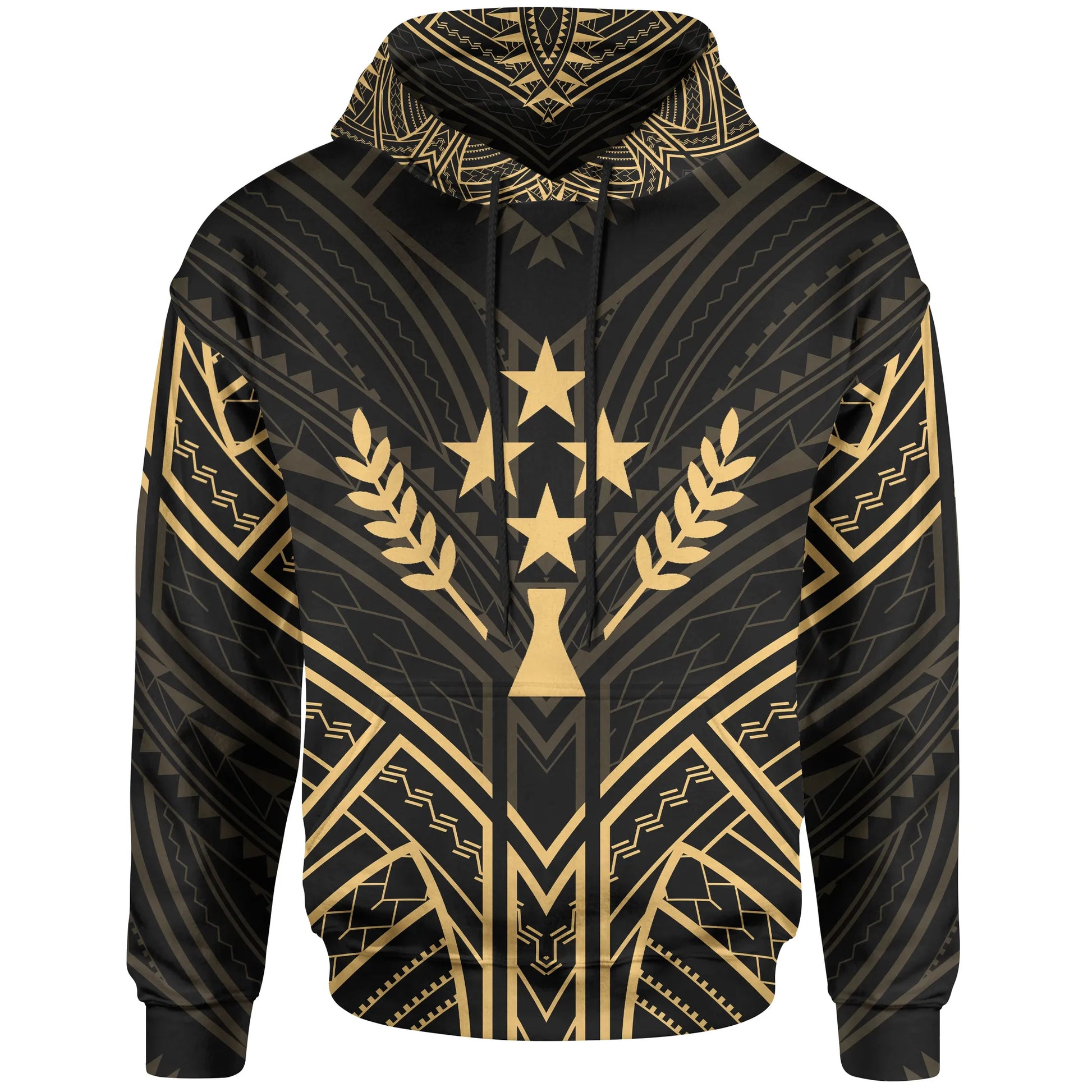Kosrae State Hoodie - Kosrae State Seal Gold Tribal Patterns