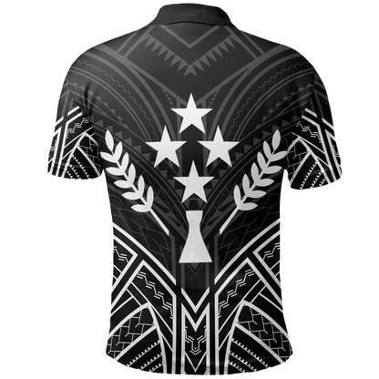 Kosrae State Polo Shirt - Kosrae State Seal Black Tribal Patterns