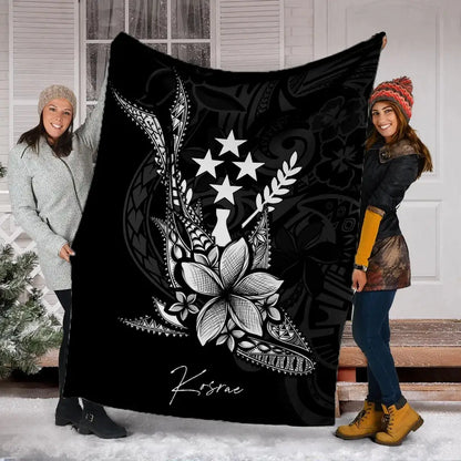 Kosrae State Premium Blanket - Fish With Plumeria Flowers Style