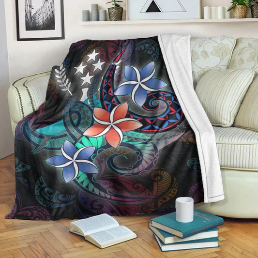 Kosrae State Premium Blanket - Plumeria Flowers Style