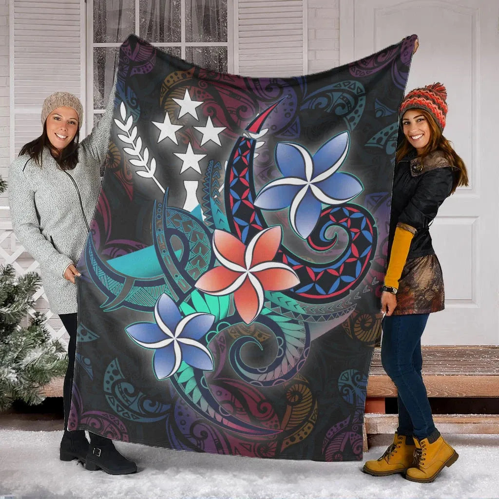 Kosrae State Premium Blanket - Plumeria Flowers Style