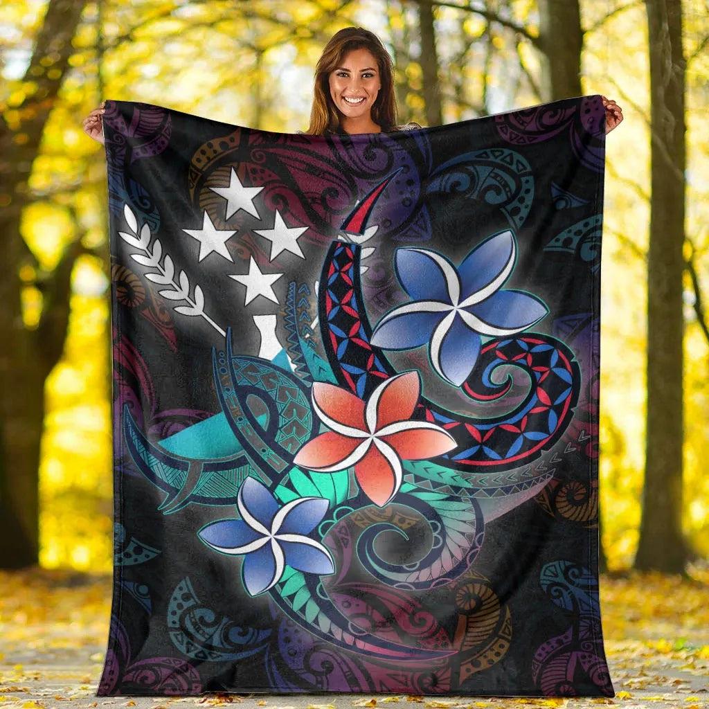 Kosrae State Premium Blanket - Plumeria Flowers Style