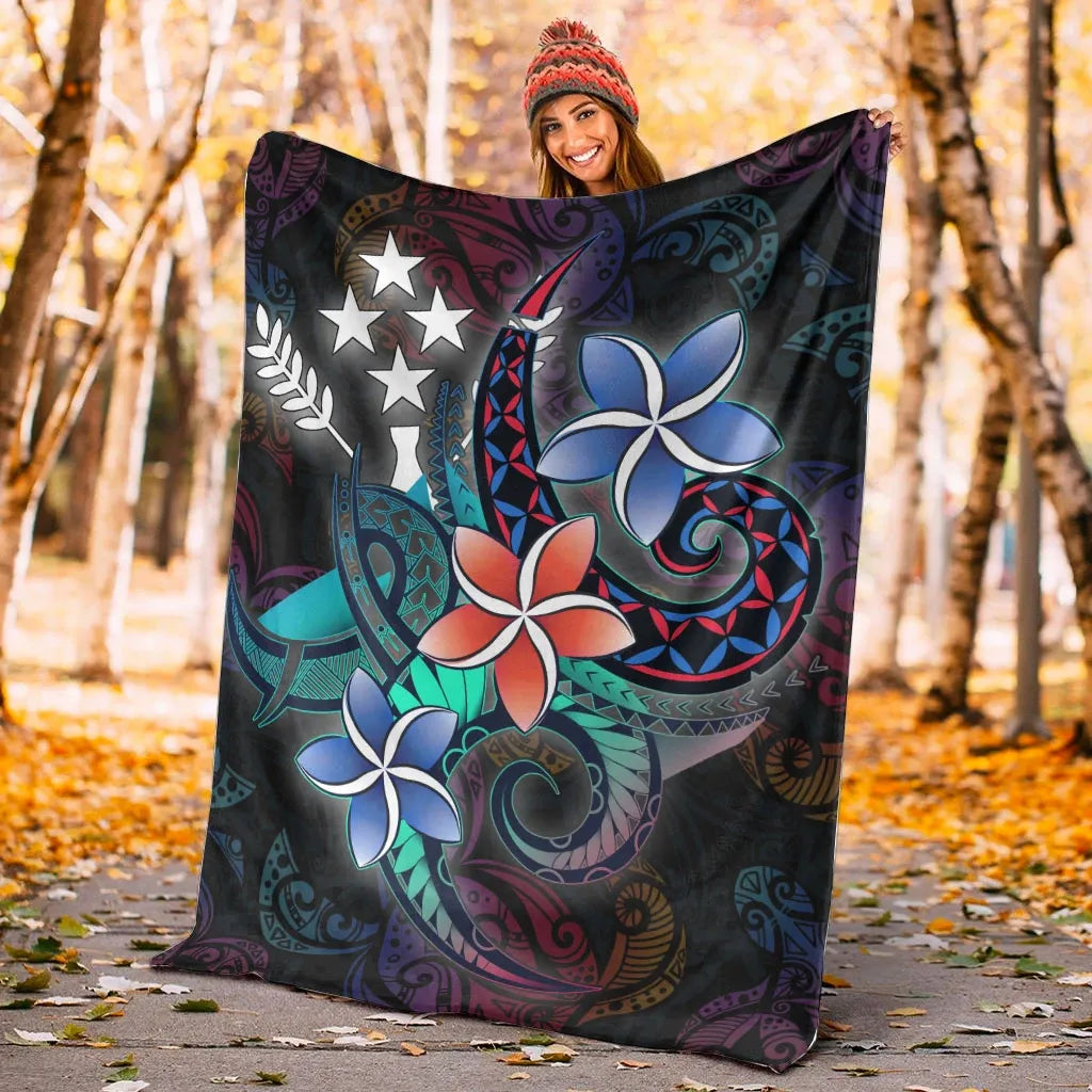 Kosrae State Premium Blanket - Plumeria Flowers Style