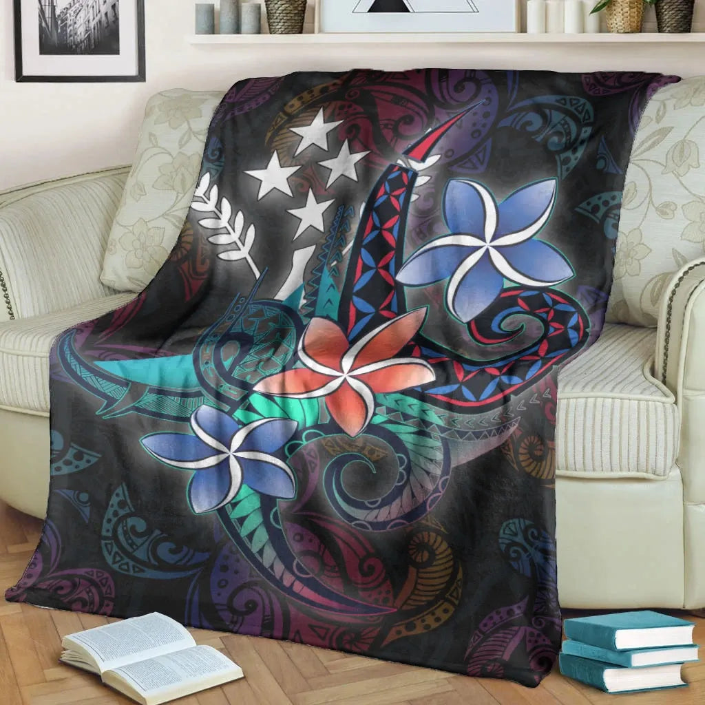 Kosrae State Premium Blanket - Plumeria Flowers Style