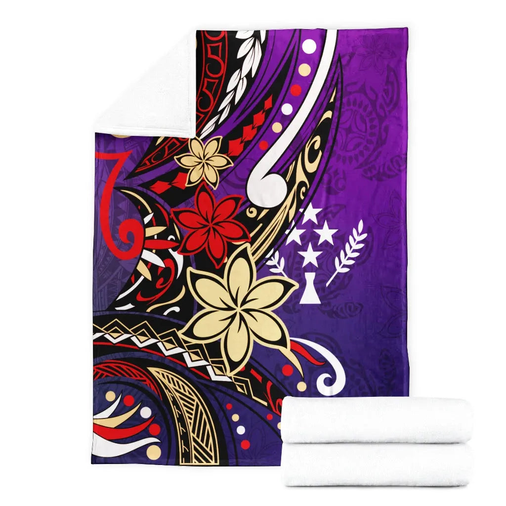 Kosrae State Premium Blanket - Tribal Flower With Special Turtles Purple Color