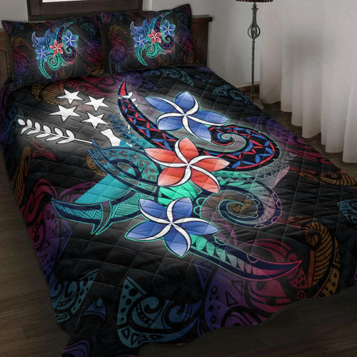 Kosrae State Quilt Bed Set - Plumeria Flowers Style