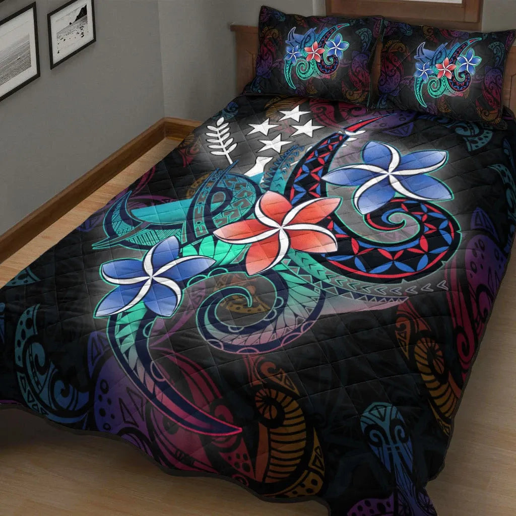Kosrae State Quilt Bed Set - Plumeria Flowers Style
