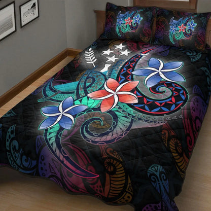 Kosrae State Quilt Bed Set - Plumeria Flowers Style