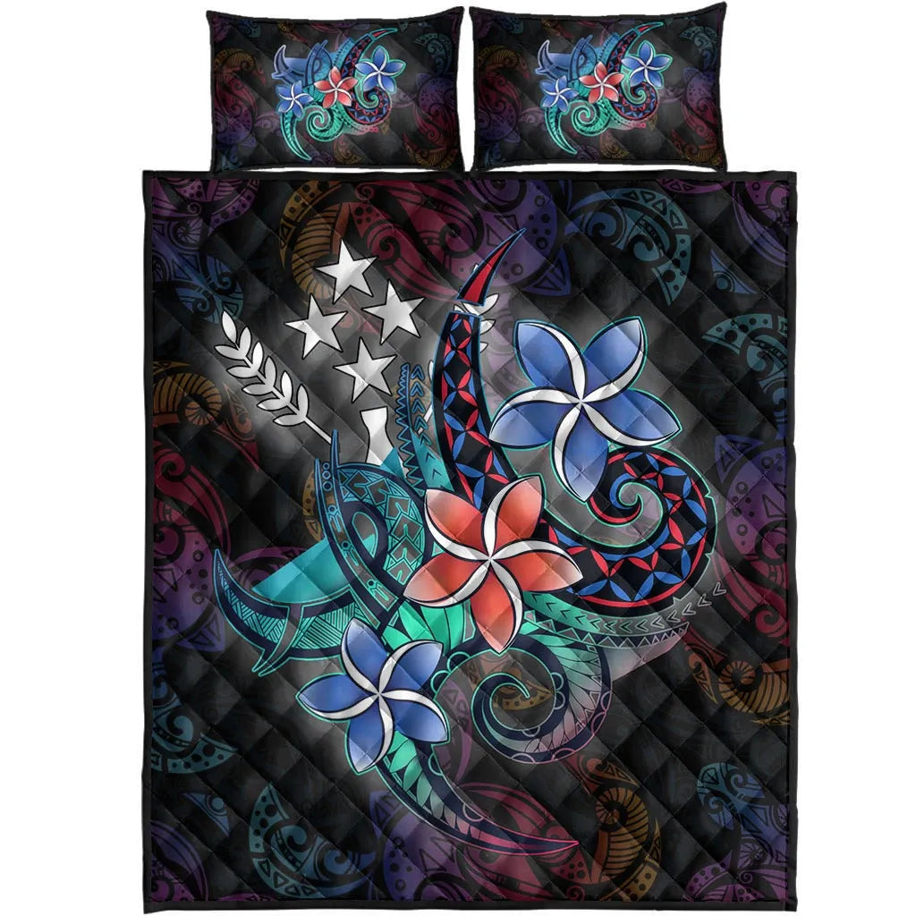 Kosrae State Quilt Bed Set - Plumeria Flowers Style