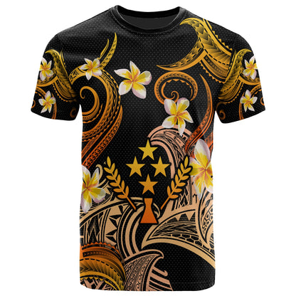 Kosrae T-shirt - Custom Personalised Polynesian Waves with Plumeria Flowers (Orange)
