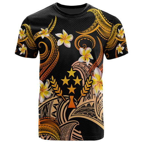 Kosrae T-shirt - Custom Personalised Polynesian Waves with Plumeria Flowers (Orange)