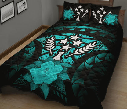 Kosrae Polynesian Quilt Bed Set Hibiscus Turquoise