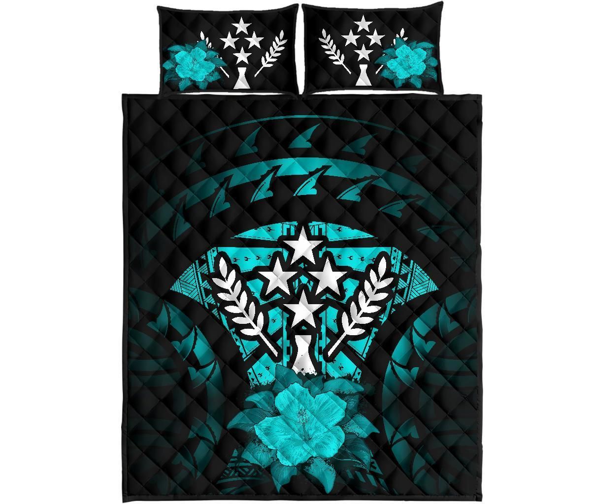 Kosrae Polynesian Quilt Bed Set Hibiscus Turquoise