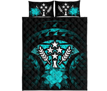 Kosrae Polynesian Quilt Bed Set Hibiscus Turquoise
