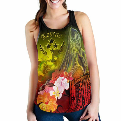Kosrae Women Racerback Tank - Humpback Whale with Tropical Flowers (Yellow)