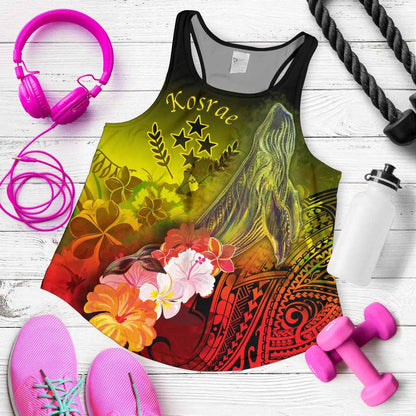 Kosrae Women Racerback Tank - Humpback Whale with Tropical Flowers (Yellow)