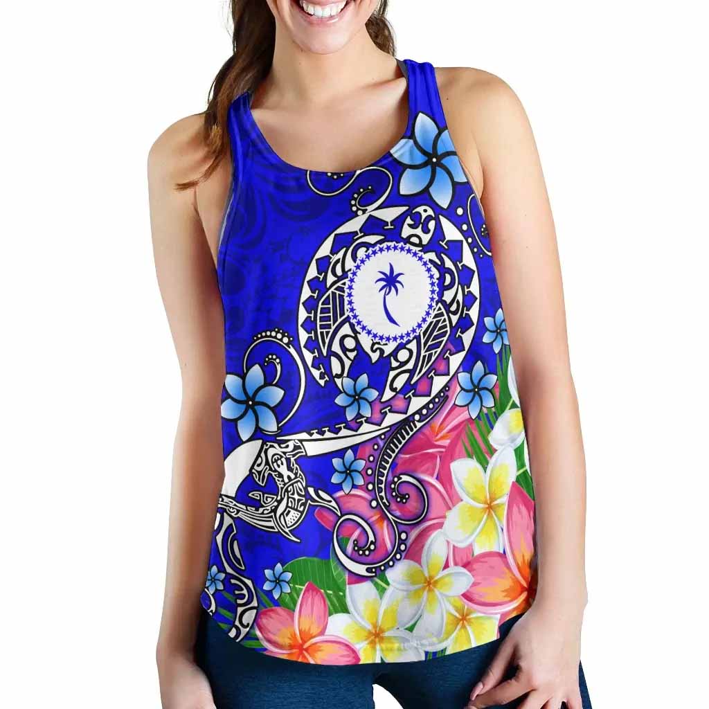 Kosrae Women Racerback Tank - Turtle Plumeria (Blue)