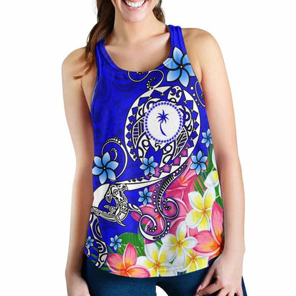 Kosrae Women Racerback Tank - Turtle Plumeria (Blue)
