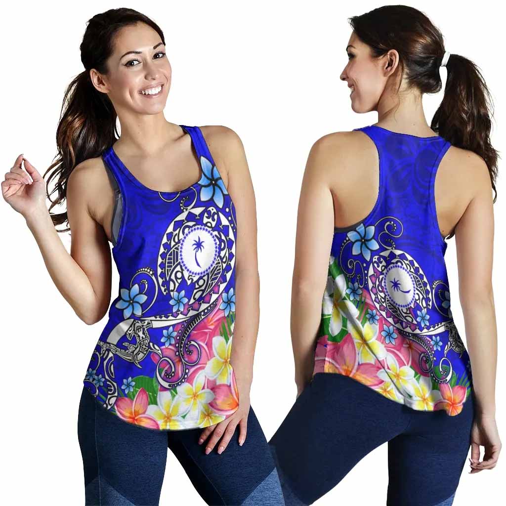 Kosrae Women Racerback Tank - Turtle Plumeria (Blue)