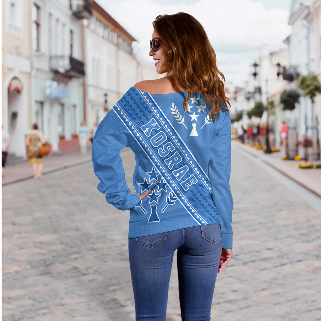 Kosrae Off Shoulder Sweatshirt Flag And Coat Of Arms