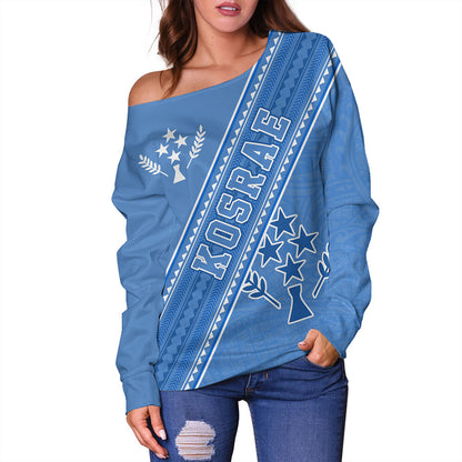 Kosrae Off Shoulder Sweatshirt Flag And Coat Of Arms