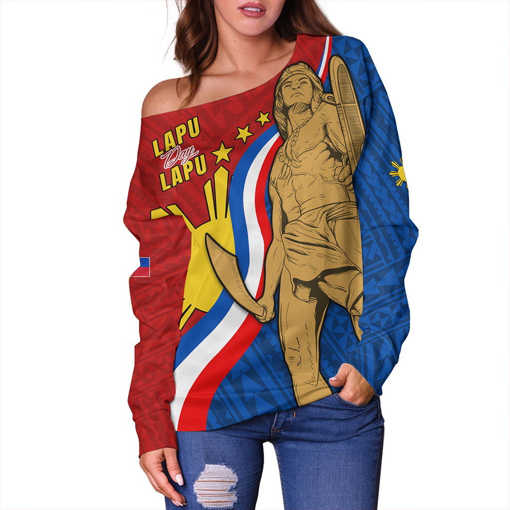 Philippines Filipinos Off Shoulder Sweatshirt Lapu-Lapu Hero With Polynesian Pattern