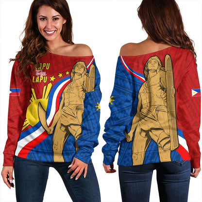 Philippines Filipinos Off Shoulder Sweatshirt Lapu-Lapu Hero With Polynesian Pattern