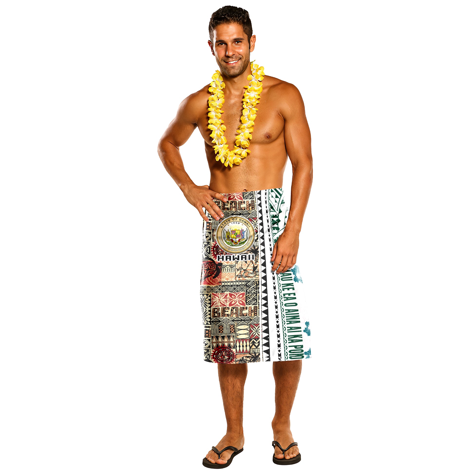 Hawaii Lavalava - Hawaiian Style Tapa Polynesian Tribal Patterns With Hawaii Seal And Kanaka Maoli Flag