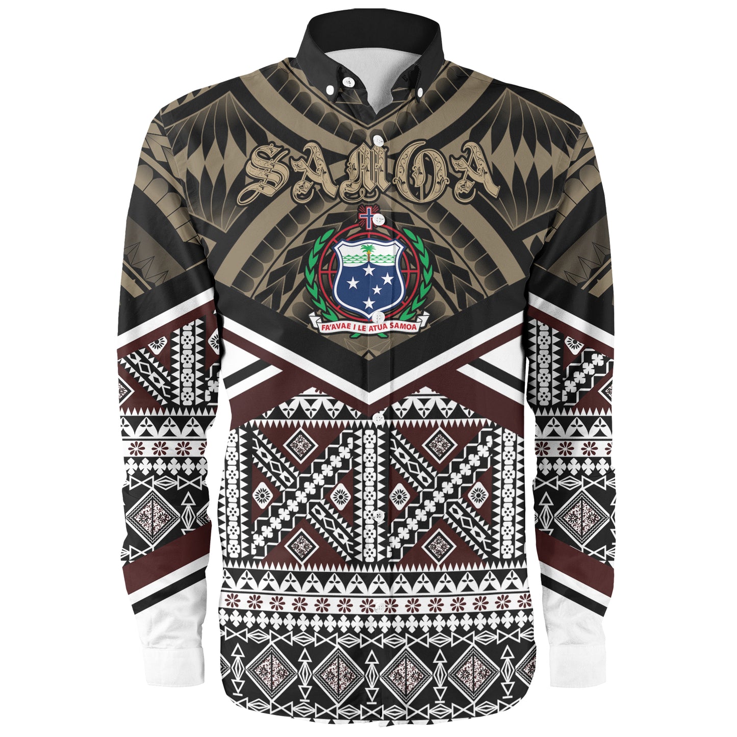 Samoa Long Sleeve Shirt - Samoa Masi Dobby Coat Of Arms Long Sleeve Shirt