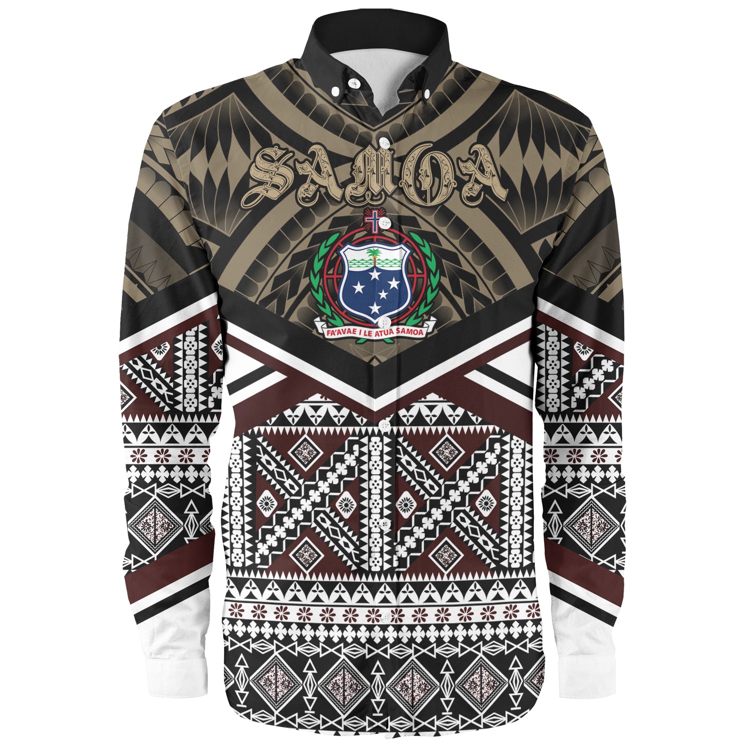 Samoa Long Sleeve Shirt - Samoa Masi Dobby Coat Of Arms Long Sleeve Shirt