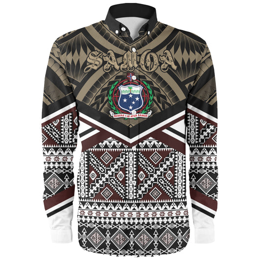 Samoa Long Sleeve Shirt - Samoa Masi Dobby Coat Of Arms Long Sleeve Shirt
