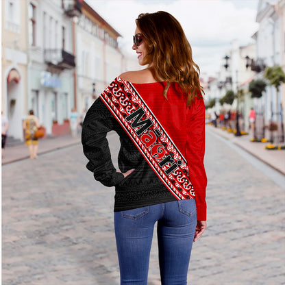 New Zealand Off Shoulder Sweatshirt Maori Aotearoa Tribal Waitangi Day