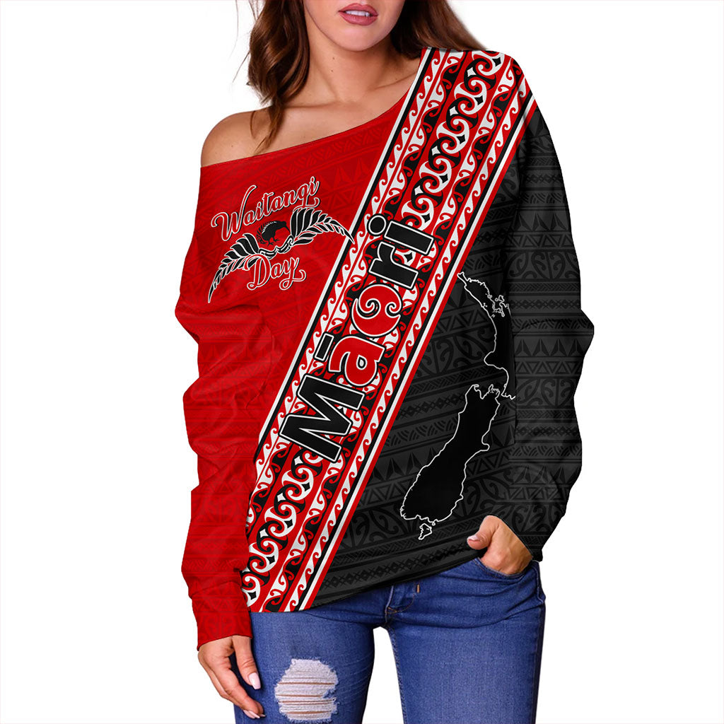 New Zealand Off Shoulder Sweatshirt Maori Aotearoa Tribal Waitangi Day