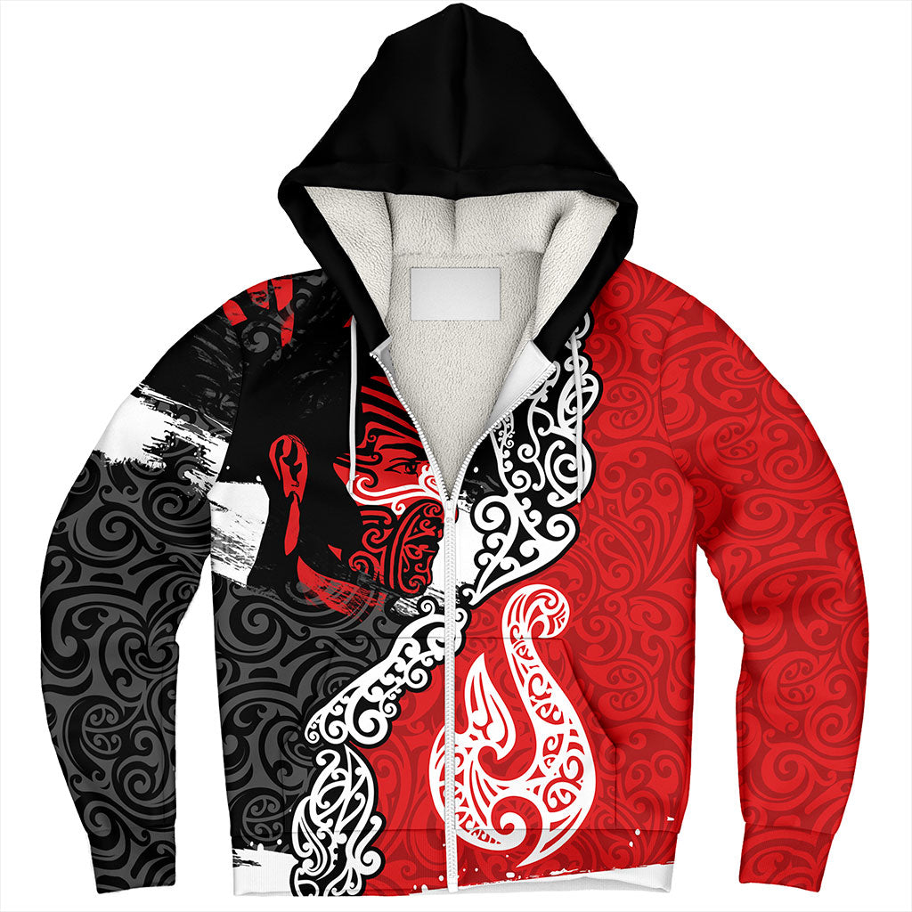 New Zealand Sherpa Hoodie Maori People Of New Zealand Grunge Pattern