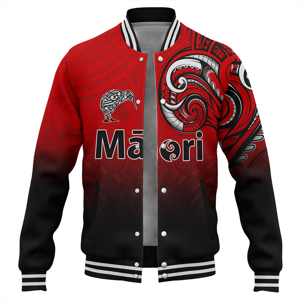 New Zealand Baseball Jacket Maori Kiwi Bird Tribal Style