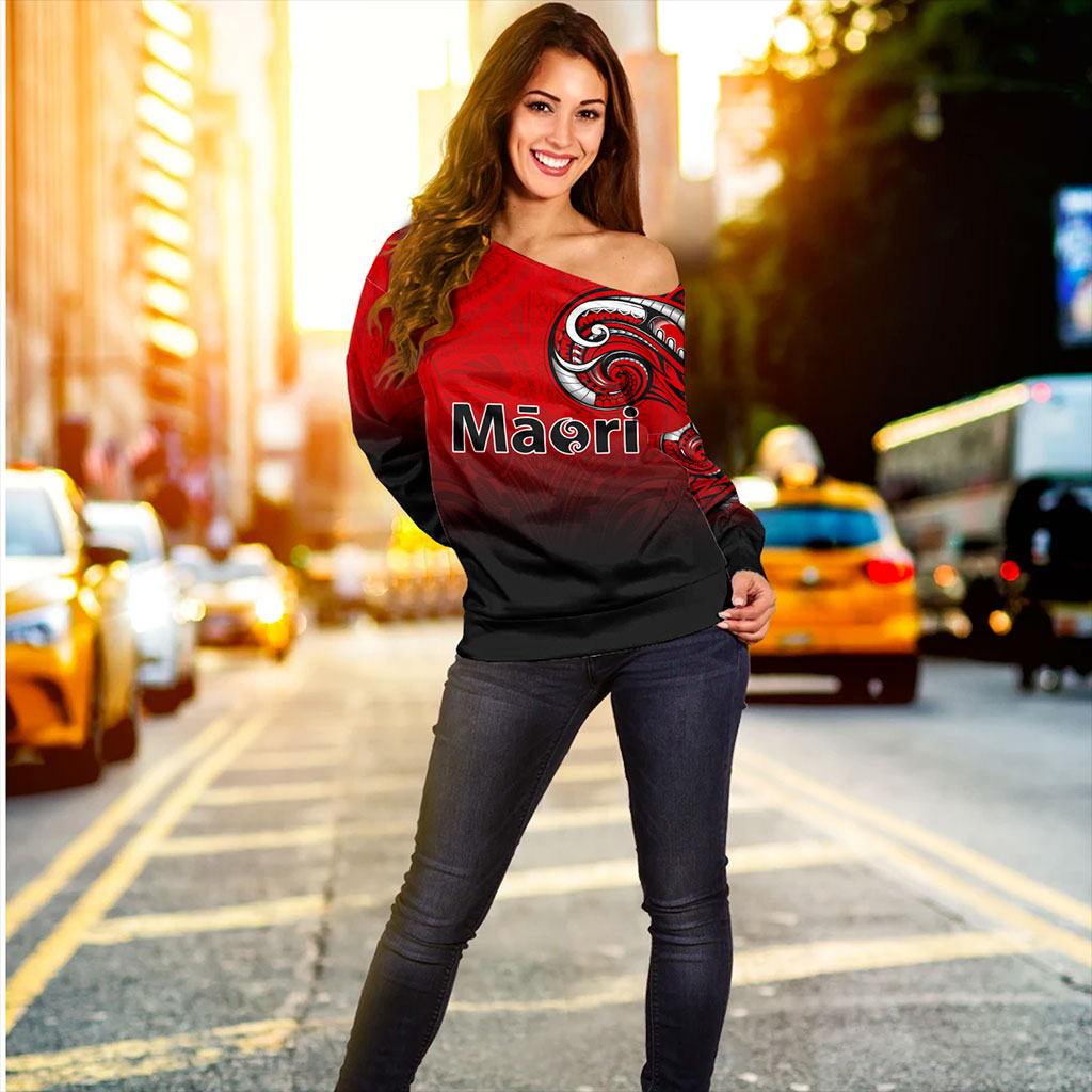 New Zealand Off Shoulder Sweatshirt Maori Tribal Style