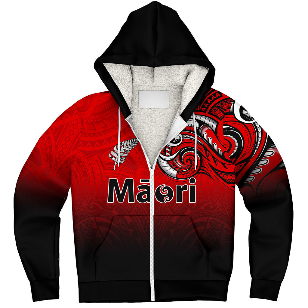 New Zealand Sherpa Hoodie Maori Silver Fern Tribal Style