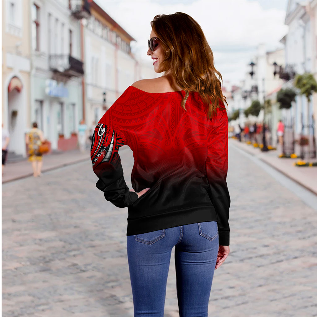 New Zealand Off Shoulder Sweatshirt Maori Silver Fern Tribal Style