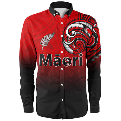 New Zealand Long Sleeve Shirt Maori Silver Fern Tribal Style