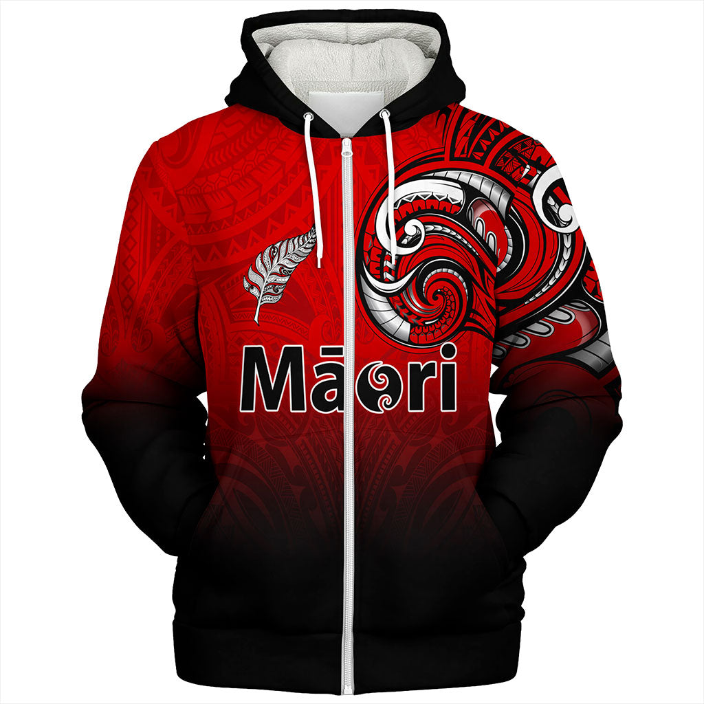 New Zealand Sherpa Hoodie Maori Silver Fern Tribal Style