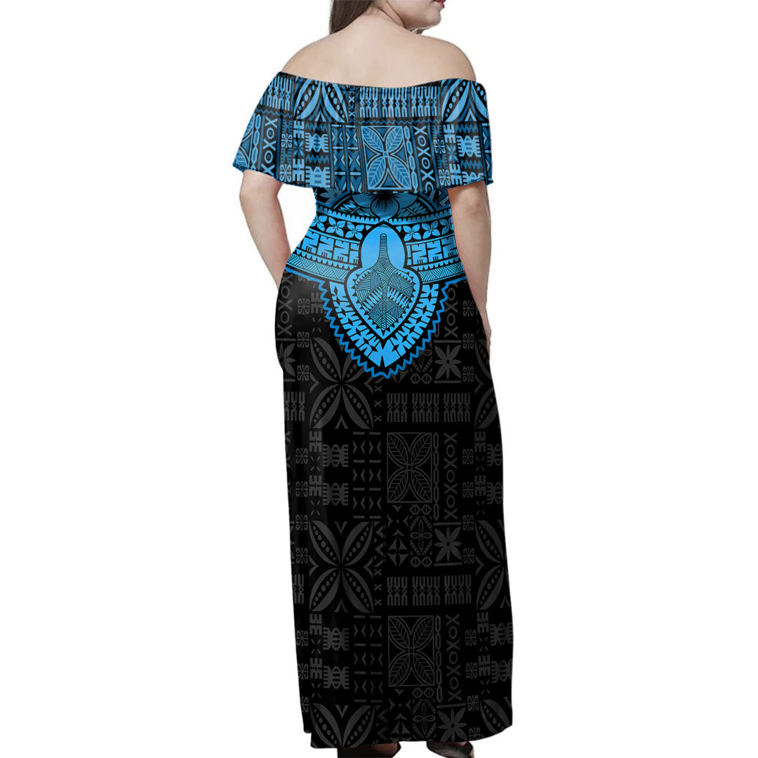 Fiji Woman Off Shoulder Long Dress Tribal Tapa Chest Piece