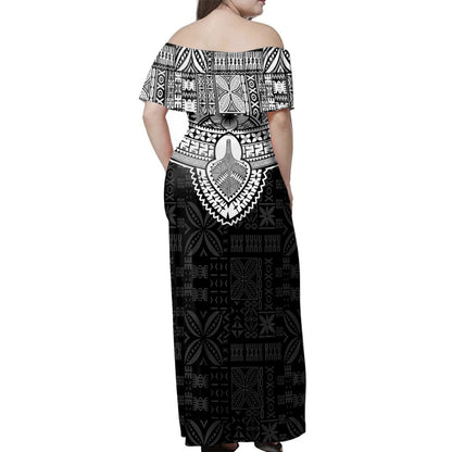Fiji Woman Off Shoulder Long Dress Tribal Tapa Chest Piece