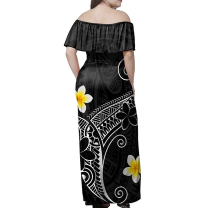 Hawaii Off Shoulder Long Dress Polynesia Floral Tribal