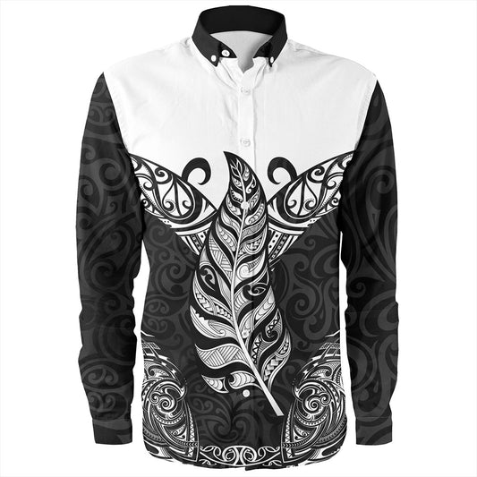 New Zealand Long Sleeve Shirt Maori Silver Fern Tattoo Tribal
