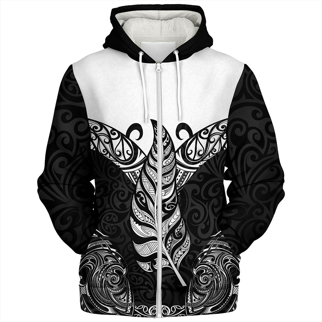 New Zealand Sherpa Hoodie Maori Silver Fern Tattoo Tribal